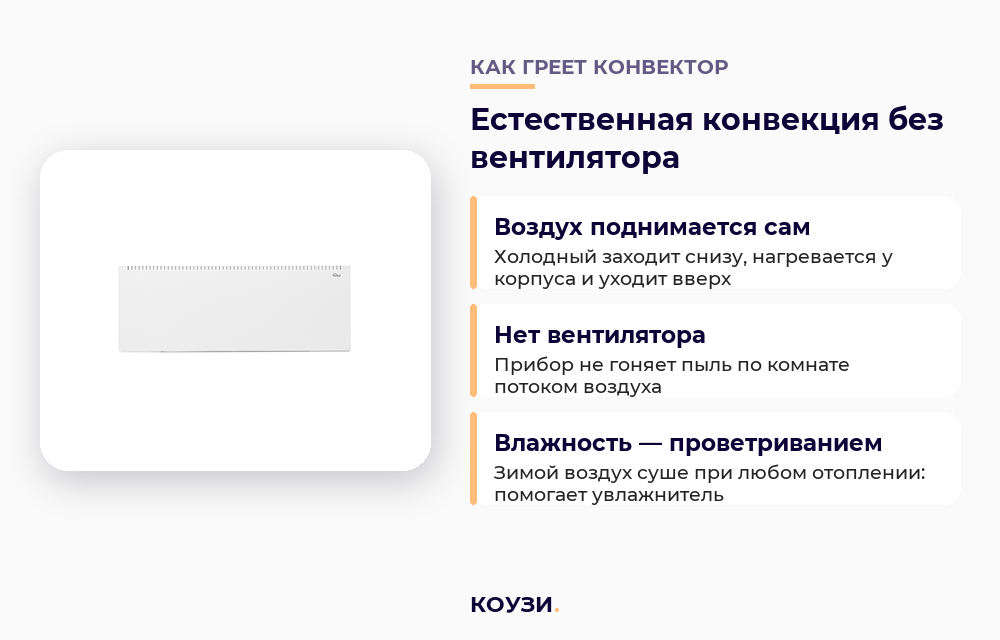 Естественная конвекция конвектора КОУЗИ без вентилятора